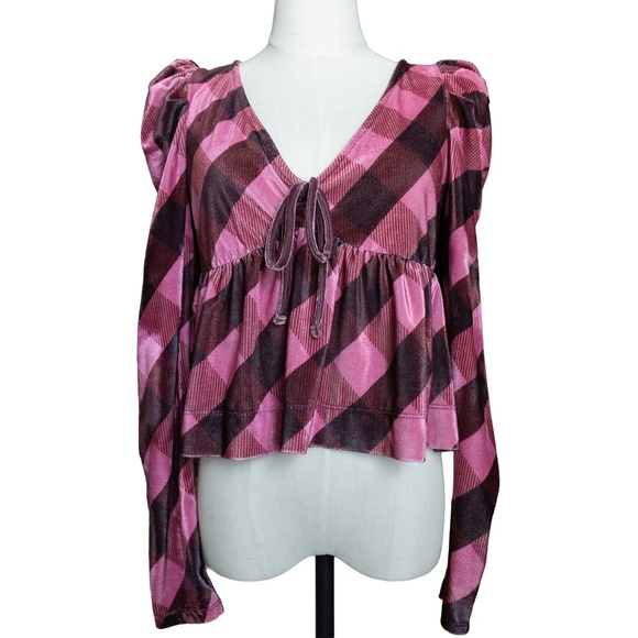 ANTHROPOLOGIE Maeve Velvet Plaid Babydoll Top - Size S (NWT, $88 Retail) - Picture 5 of 7